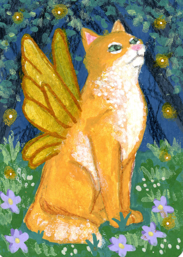 Reverie Beasts - Mewpurr, Rainbow Horse - 2.5" x 3.5" on water color paper using acrylic ink markers and colored pencils.